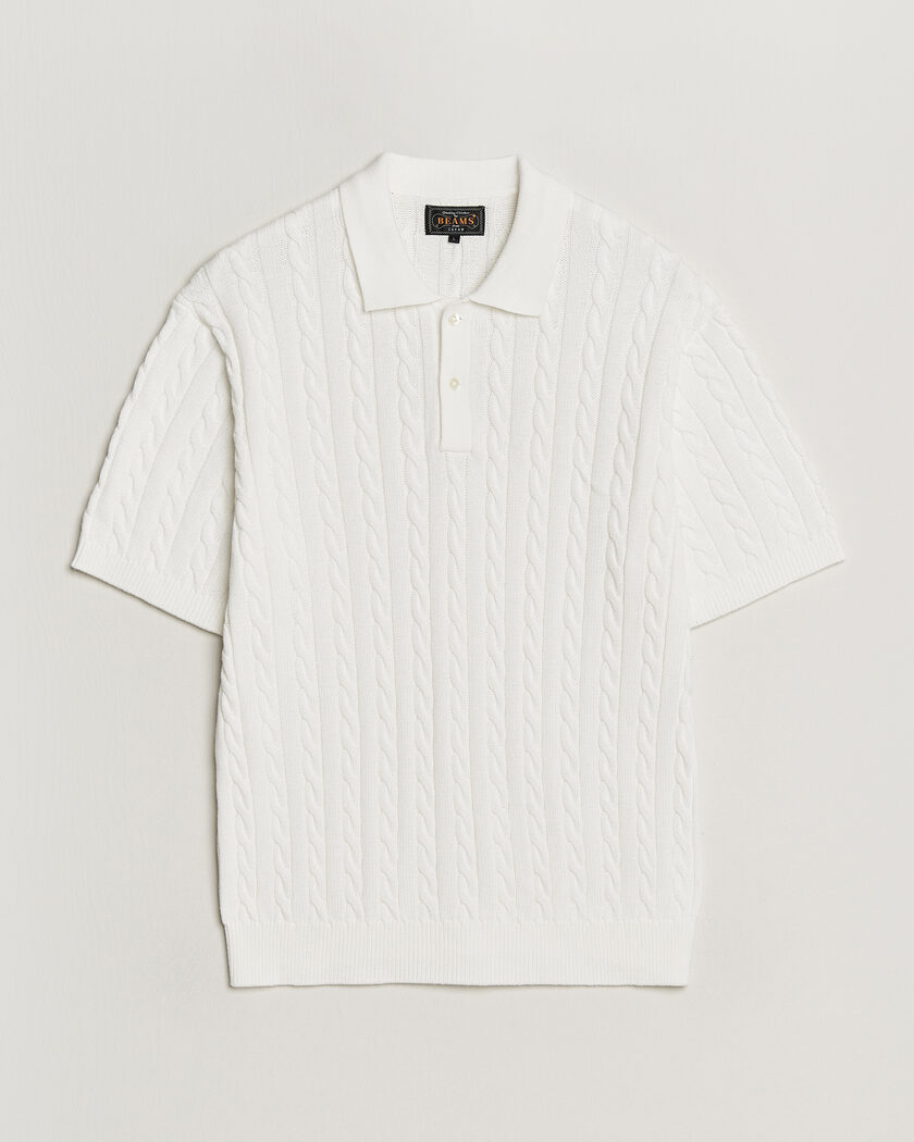 BEAMS PLUS Short Sleeve Cable Polo White – Wit