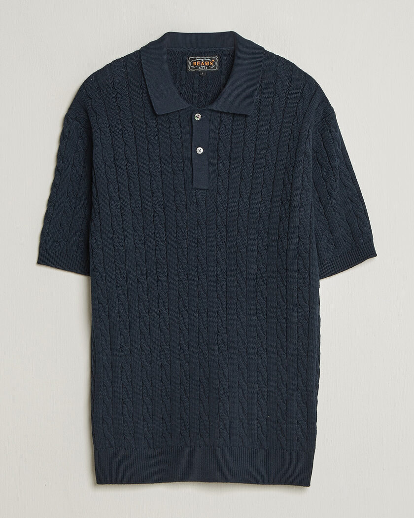 BEAMS PLUS Short Sleeve Cable Polo Navy – Bleu