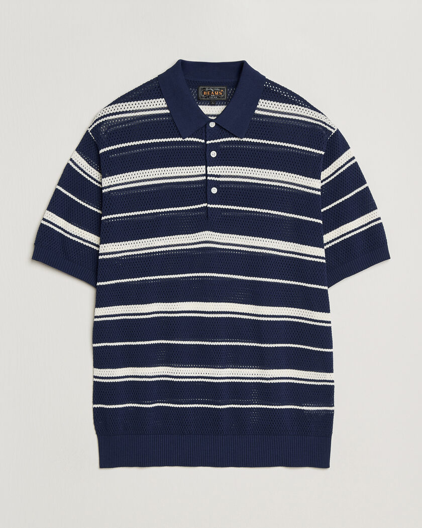 BEAMS PLUS Short Sleeve Mesh Knit Polo Navy – Blauw