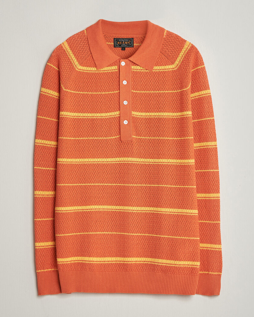 BEAMS PLUS Long Sleeve Knit Polo Orange Stripe – Oranje