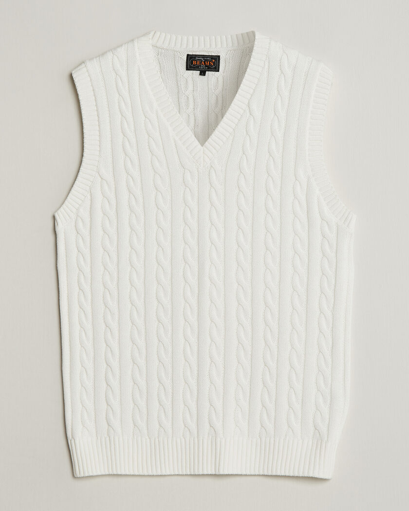 BEAMS PLUS Cable Knit Vest White – Wit