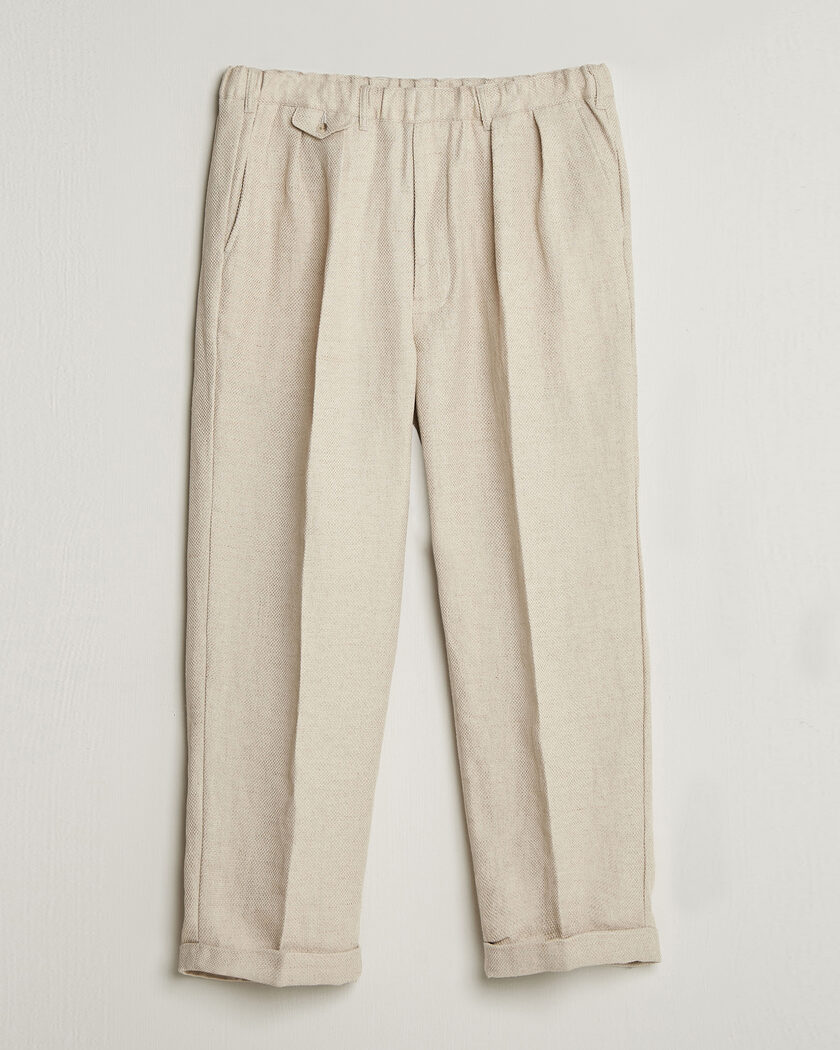 BEAMS PLUS Cotton/Linen Pleated Trousers Off White – Wit