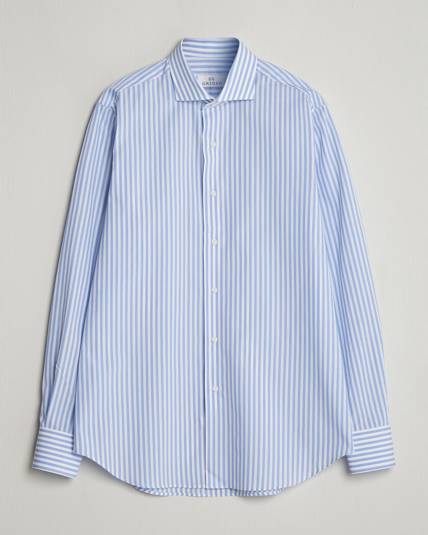 Grigio Cotton Poplin Dress Shirt Light Blue Stripe – Blauw