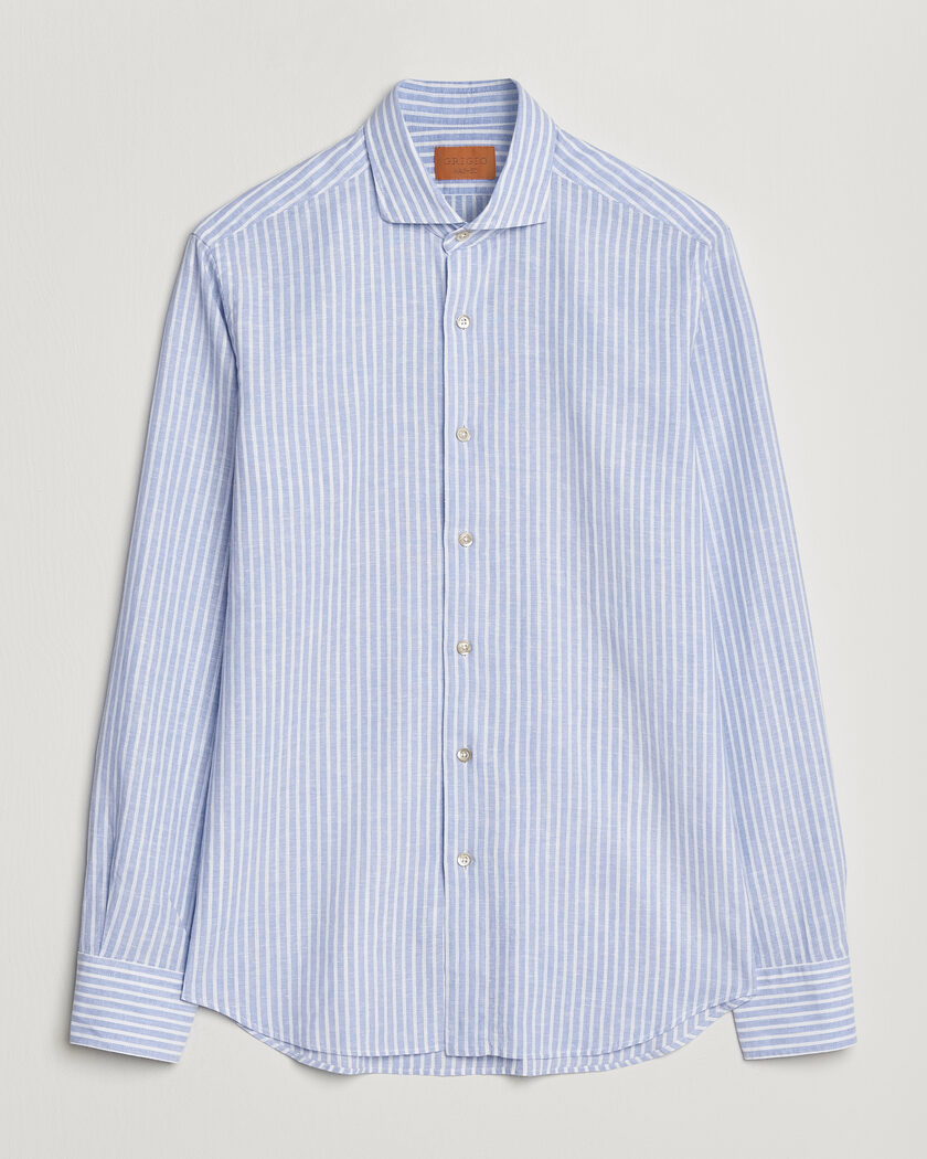 Grigio Washed Cotton/Linen Shirt Blue Stripe – Blauw
