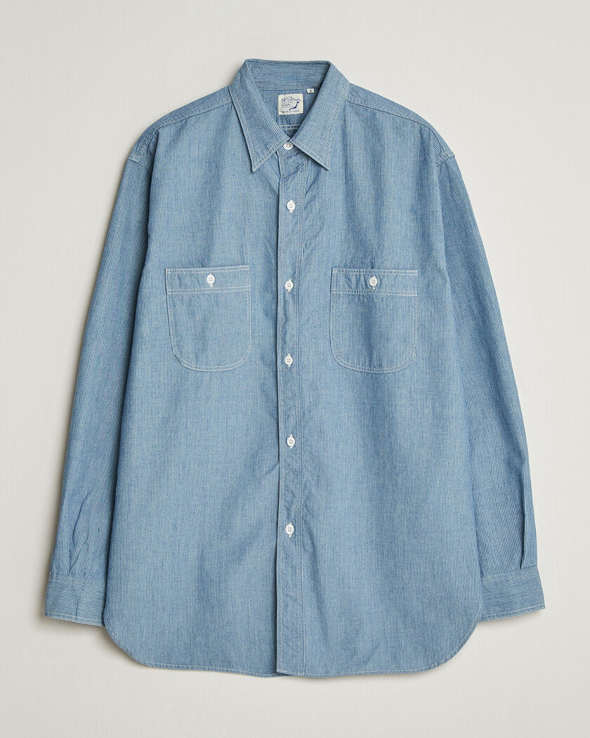orSlow Relax Fit Chambray Work Shirt Hickory Stirpe – Blauw