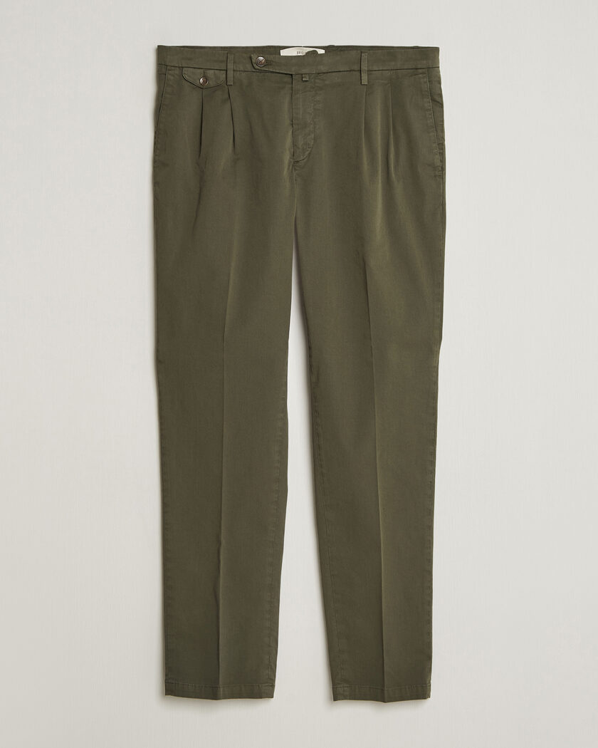Briglia 1949 Easy Fit Pleated Cotton Stretch Chino Olive – Vert