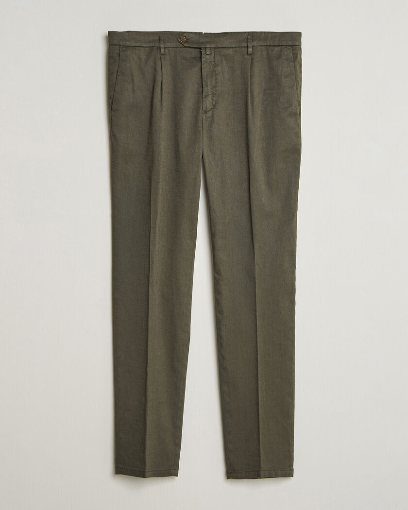 Briglia 1949 Pleated Linen Trousers Olive – Groen
