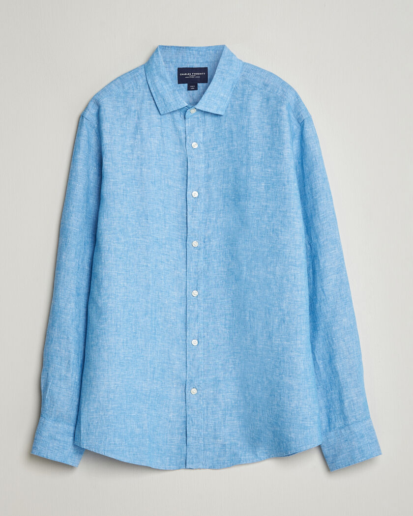 Charles Tyrwhitt Pure Linen Slim Fit Shirt Ocean Blue – Bleu