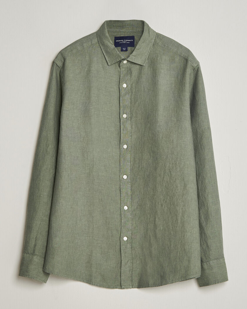 Charles Tyrwhitt Pure Linen Slim Fit Shirt Olive Green – Vert