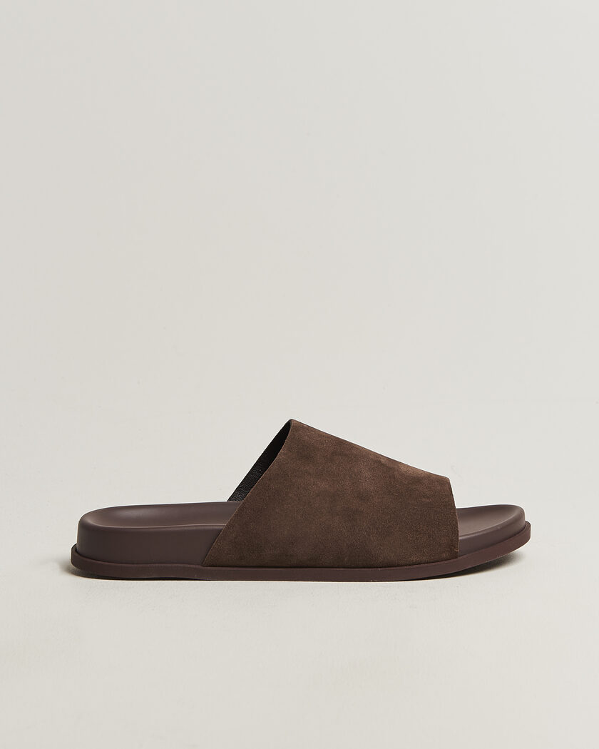 Thera's Classic Slide Sandals Dark Brown Suede – Bruin
