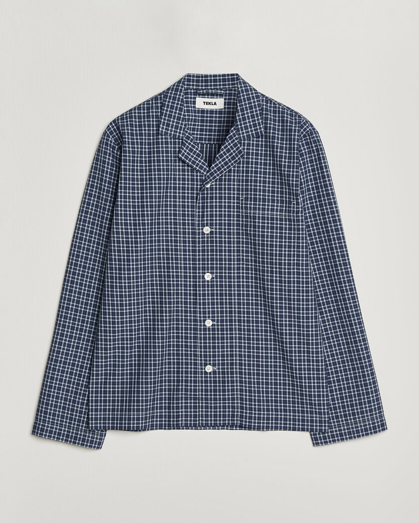 Tekla Fine Twill Pyjama Shirt Lanegan Checks – Bleu