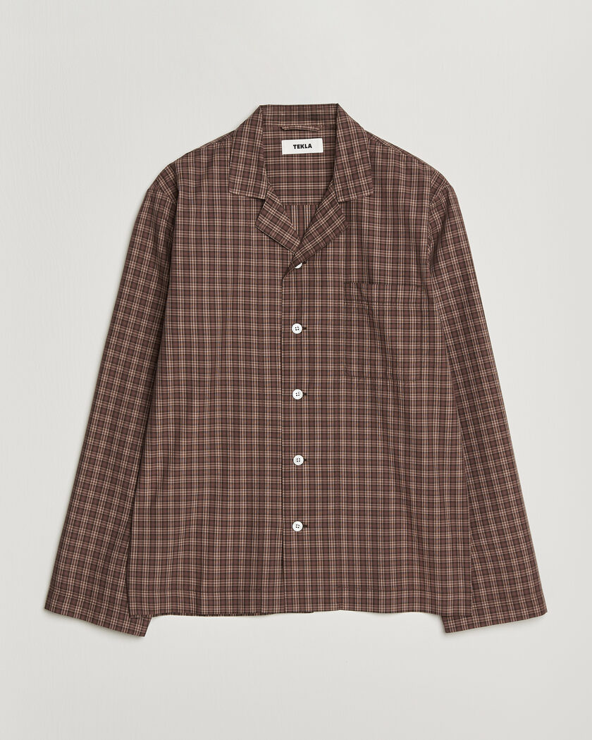 Tekla Fine Twill Pyjama Shirt Serra Checks – Marron