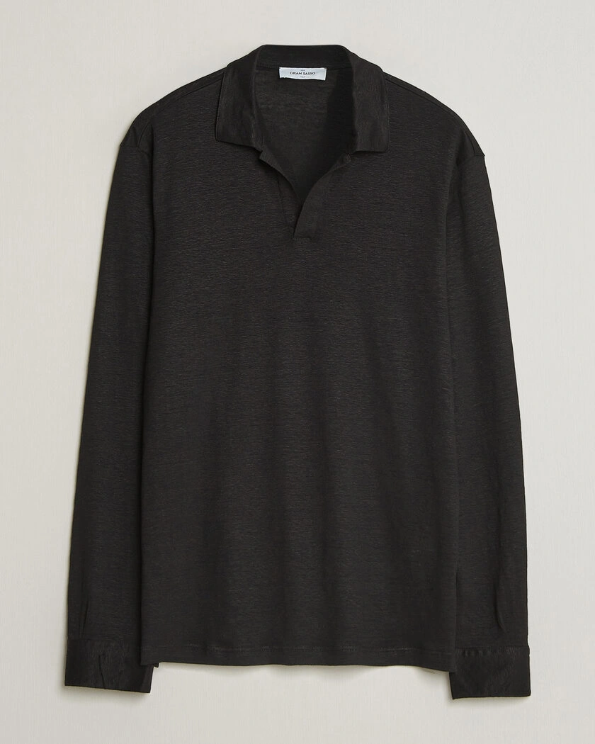 Gran Sasso Washed Linen Long Sleeve Polo Black – Zwart