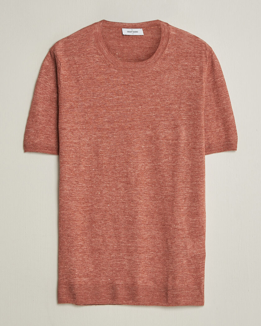 Gran Sasso Washed Knitted Linen T-Shirt Apricot Orange Melange – Oranje