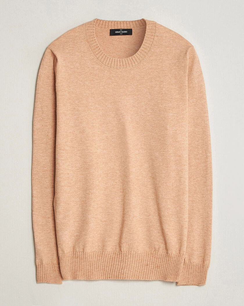 Gran Sasso Cotton/Cashmere Knitted Crew Neck Sweater Apricot Orange Melange – Orange