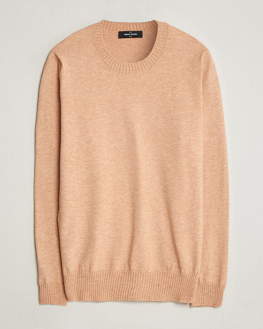 Gran Sasso Cotton/Cashmere Knitted Crew Neck Sweater Apricot Orange Melange – Oranje