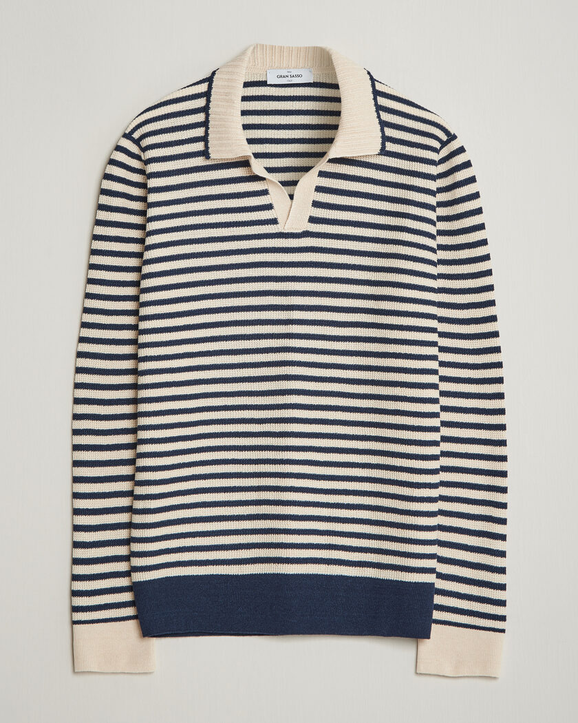 Gran Sasso Linen/Cotton Knitted Striped Polo Navy/White – Meerkleurig