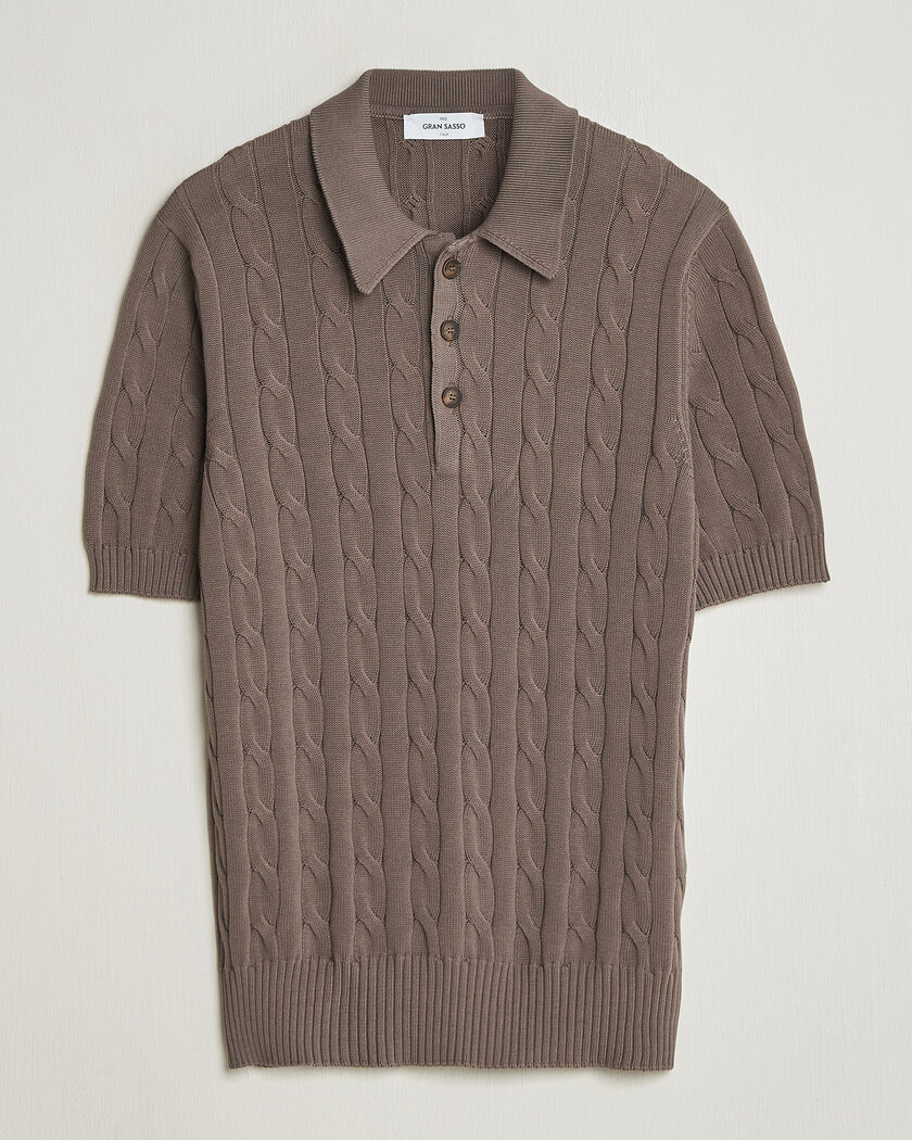 Gran Sasso Cotton Cable Knitted Polo Brown – Marron