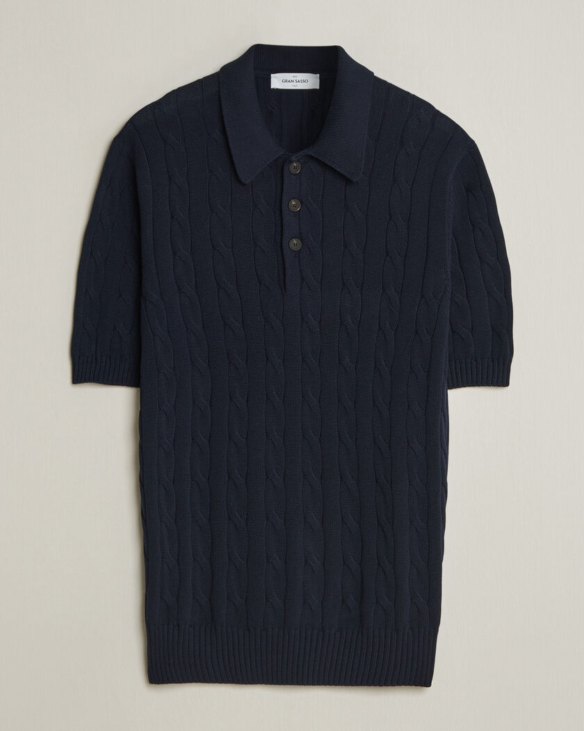 Gran Sasso Cotton Cable Knitted Polo Navy – Blauw