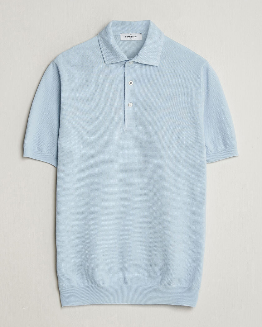 Gran Sasso Cotton Textured Knitted Polo Light Blue – Bleu