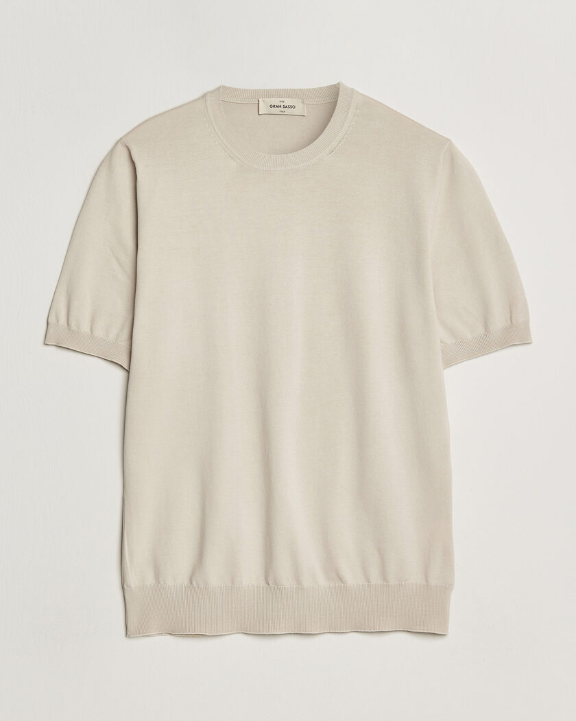 Gran Sasso Cotton Knitted Crew Neck T-Shirt Beige Melange – Beige