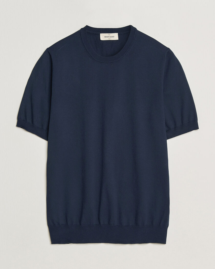 Gran Sasso Cotton Knitted Crew Neck T-Shirt Navy – Blauw