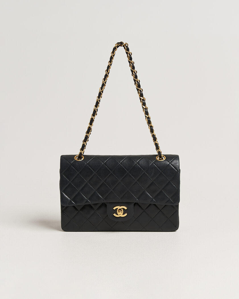  Chanel Pre-Owned Classic Medium Double Flap Bag Lambskin Black – Zwart