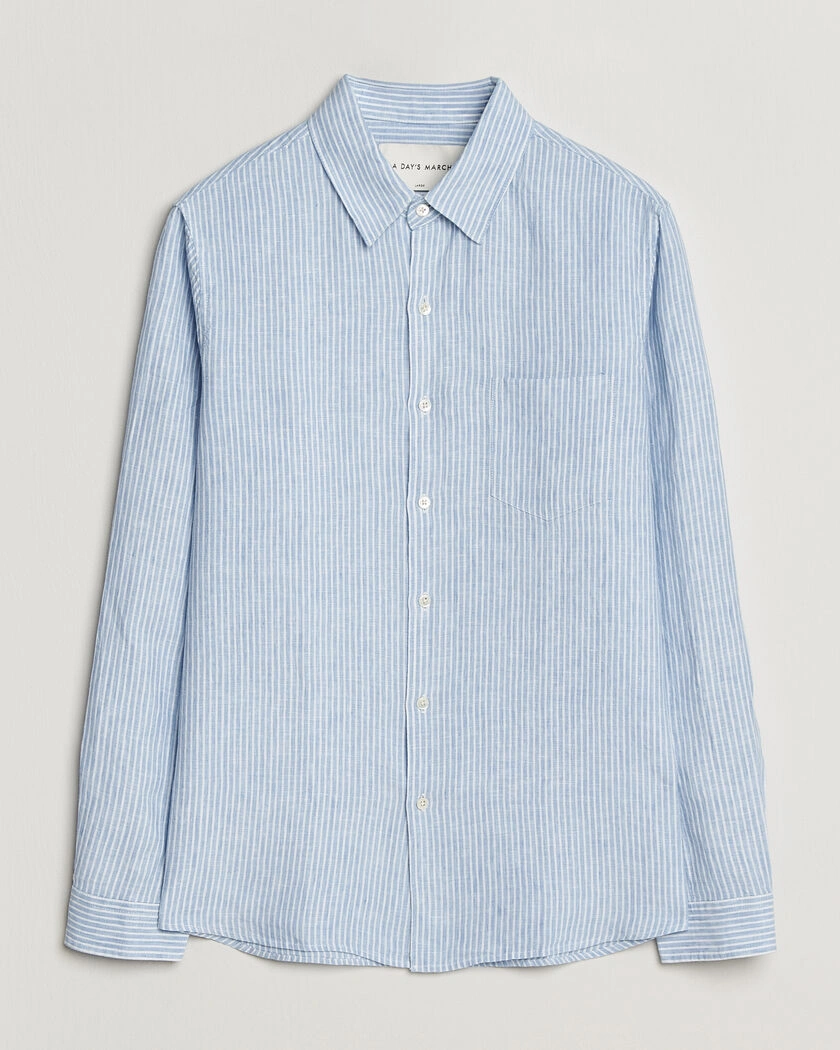 A Day's March Daintree Striped Linen Shirt Light Blue/White – Bleu