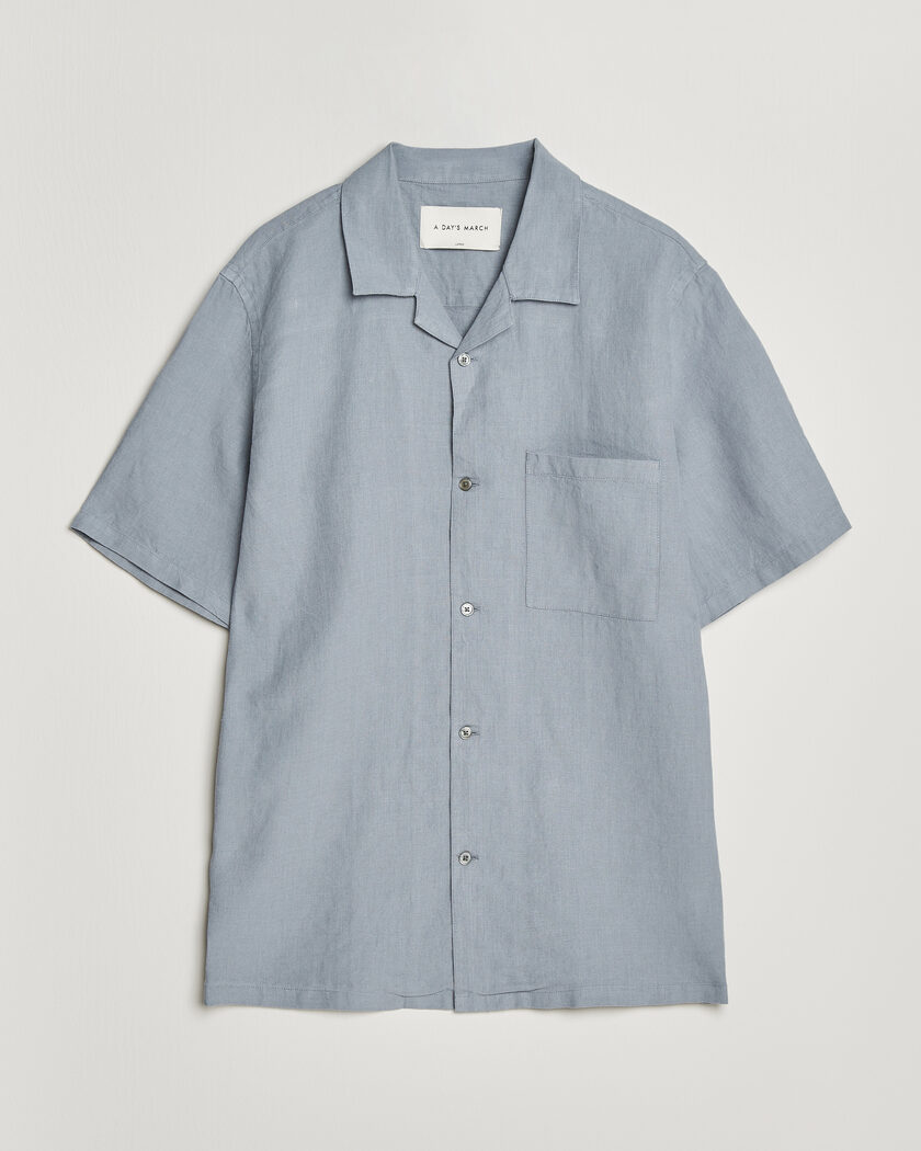 A Day's March Yamu Linen Short Sleeve Shirt Rock Blue – Bleu