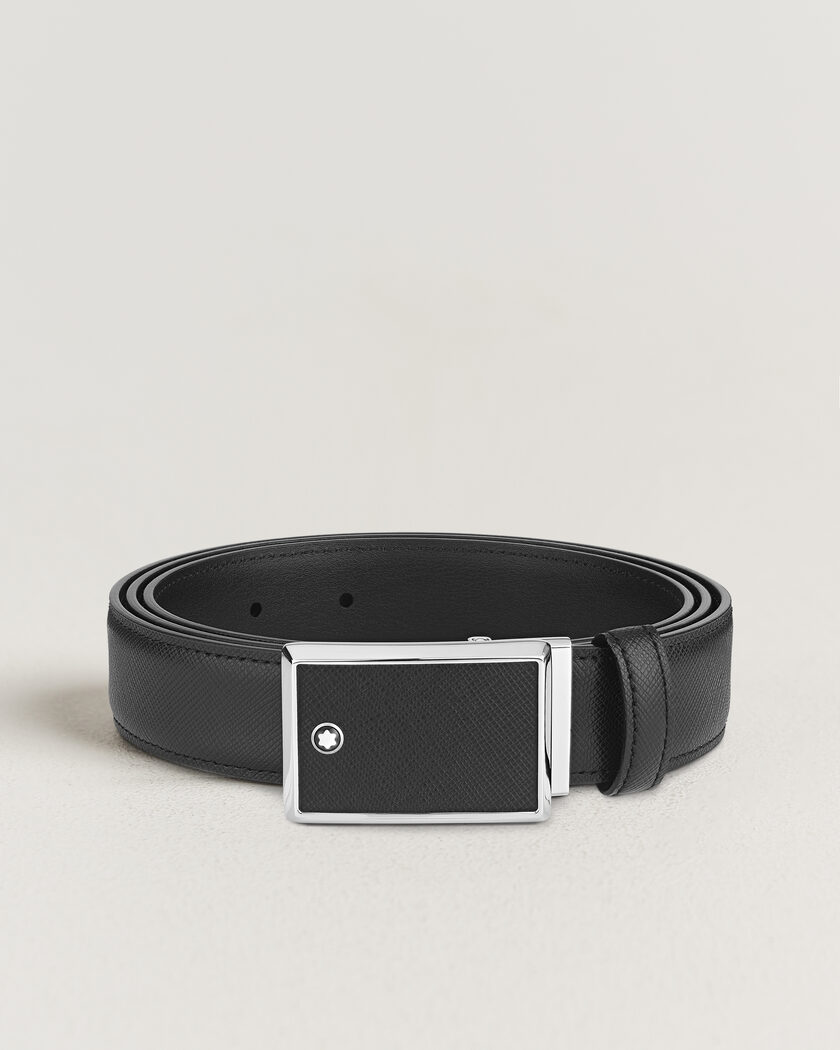 Montblanc Marquetry Plate 30mm Leather Belt Black – Zwart