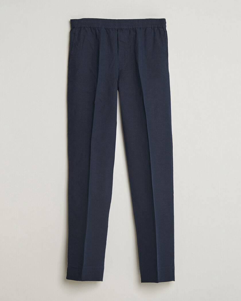 Filippa K Theo Relaxed Linen/Cotton Drawstring Trousers Navy – Blauw