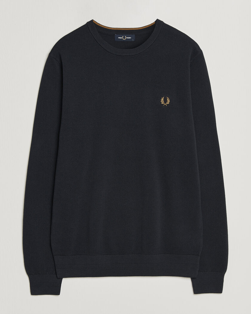 Fred Perry Piqué Stitched Sweater Navy – Blauw