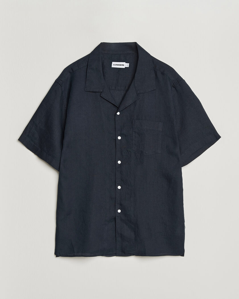 J.Lindeberg Elio Linen Short Sleeve Shirt Navy – Bleu