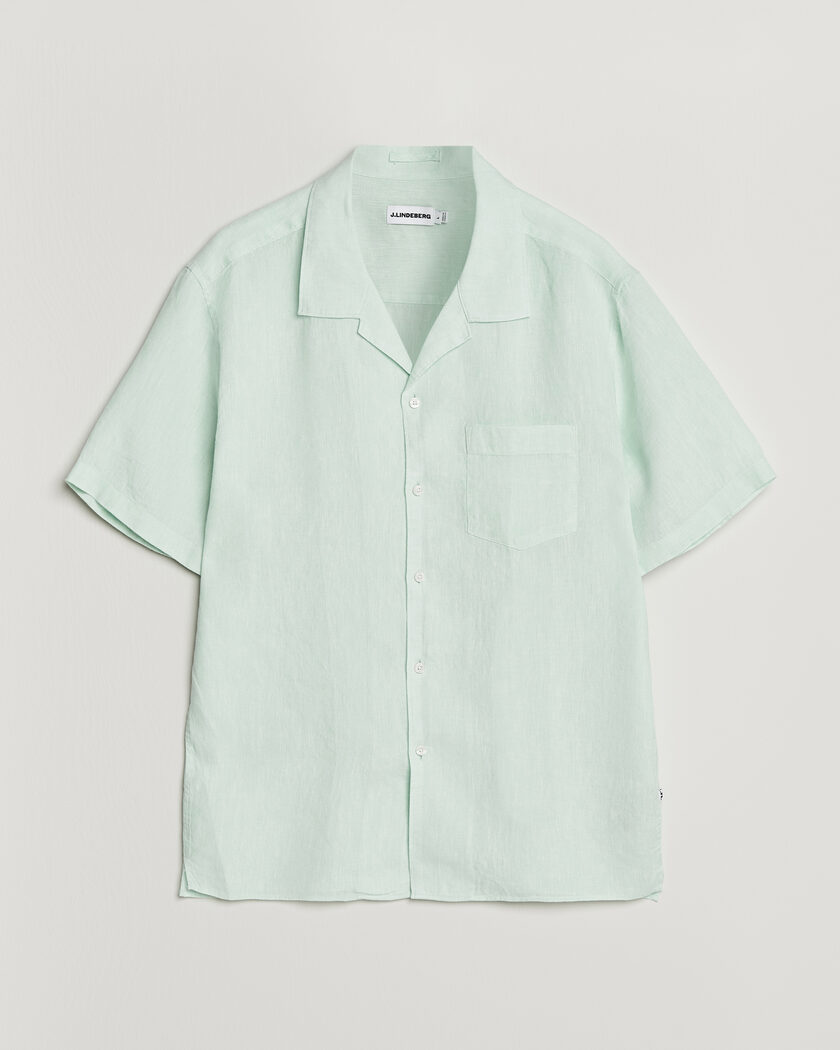 J.Lindeberg Elio Linen Short Sleeve Shirt Bay Green – Vert