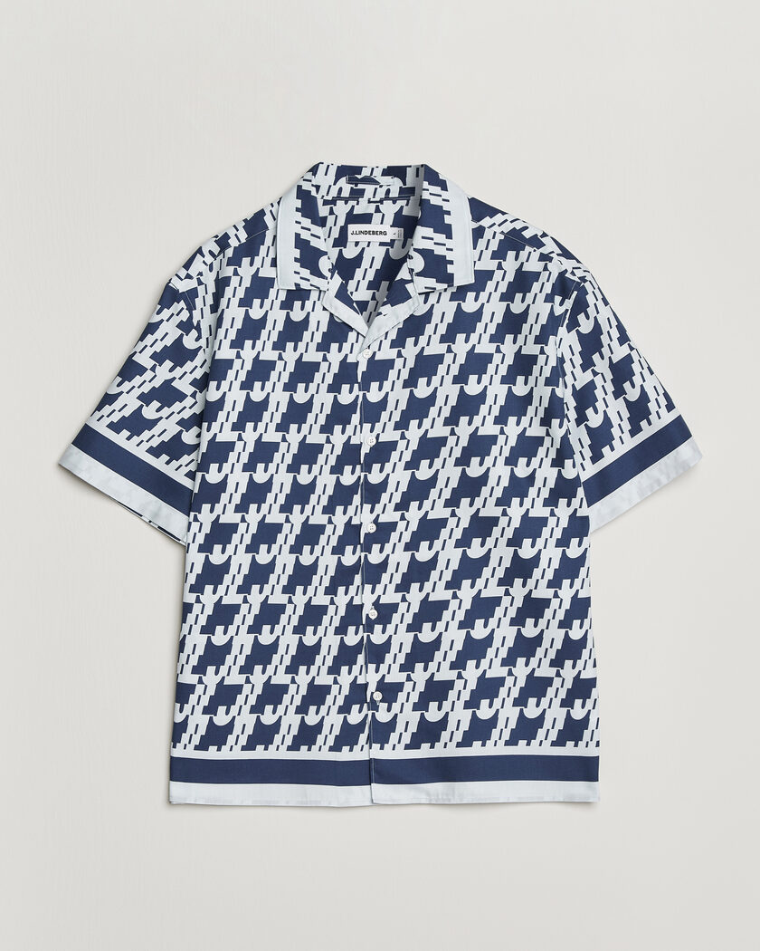 J.Lindeberg Ellis Border Printed Resort Shirt Estate Blue – Blauw