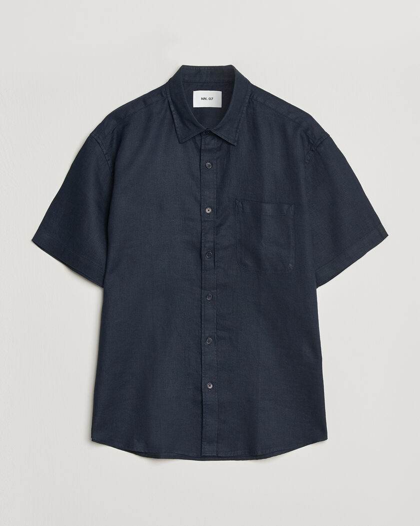NN07 Deon Linen Short Sleeve Shirt Navy Blue – Bleu