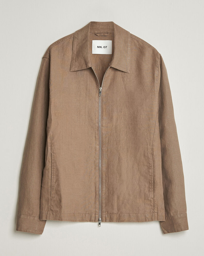 NN07 Alban Linen Full Zip Overshirt Clay Mirage – Marron