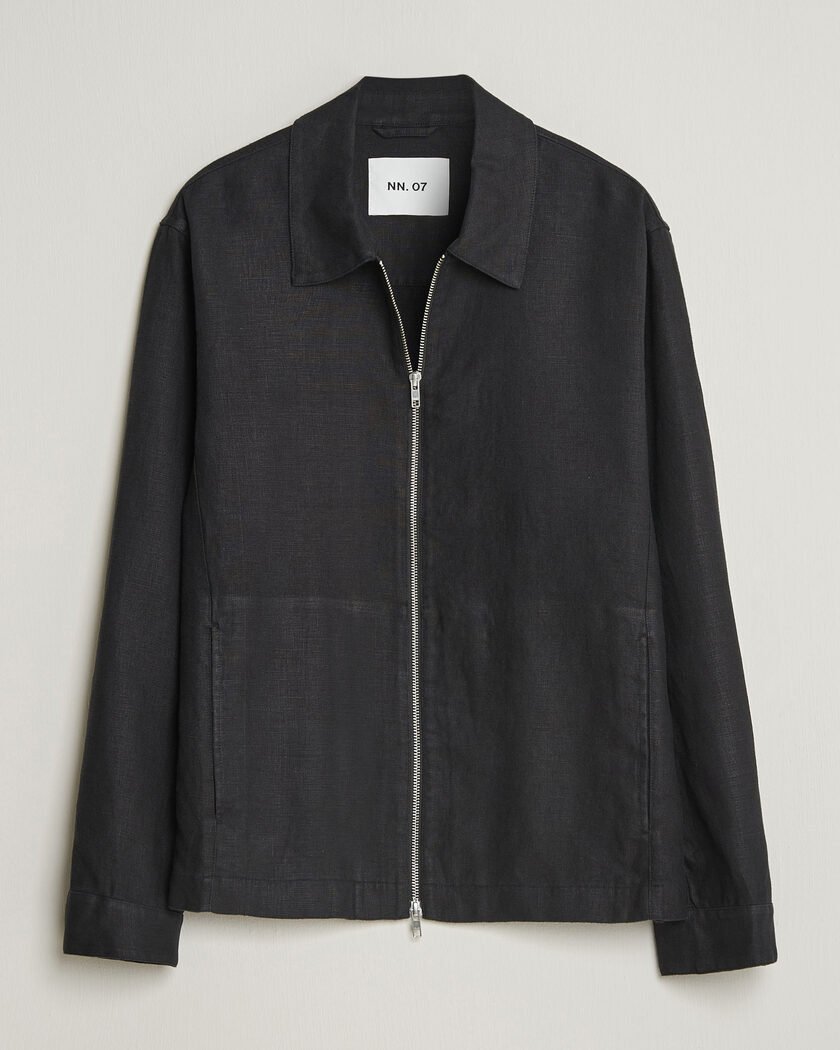 NN07 Alban Linen Full Zip Overshirt Black – Noir