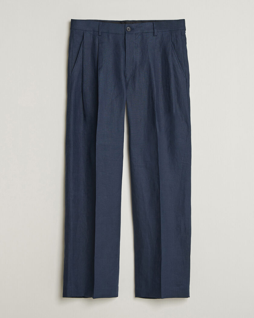 NN07 Justin Linen Double Pleated Trousers Navy Blue – Bleu