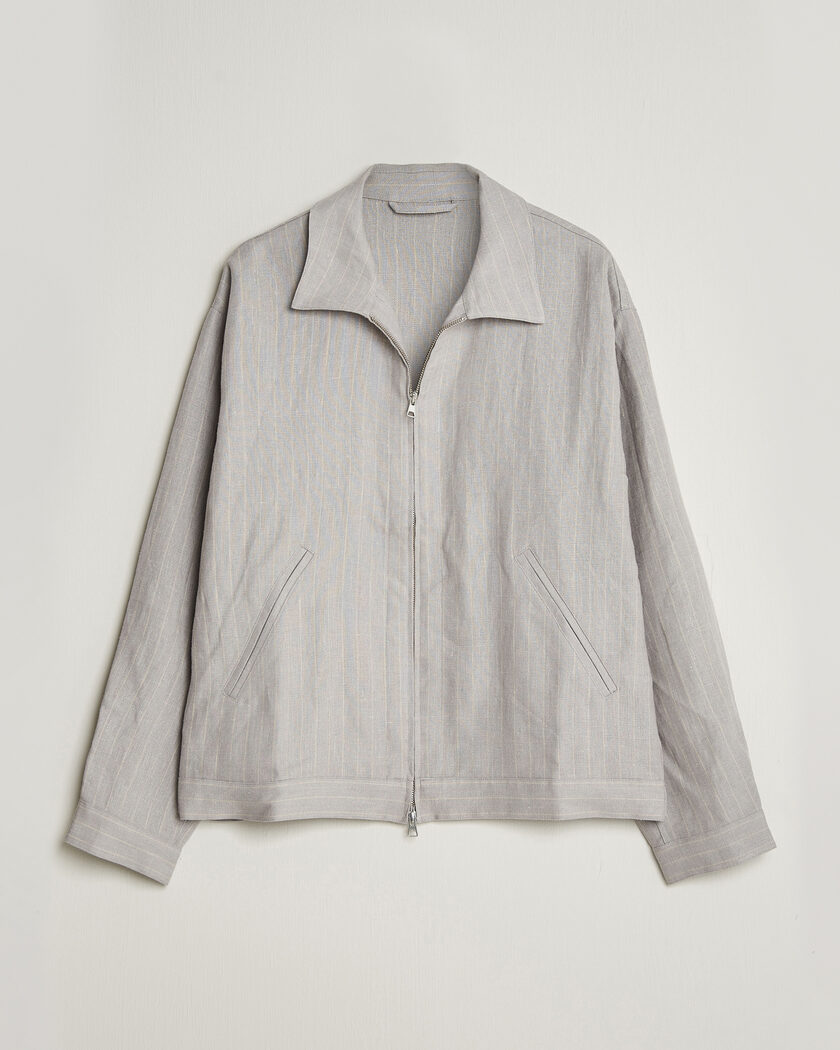 NN07 Petrus Pinstriped Linen Full Zip Overshirt Grey – Grijs
