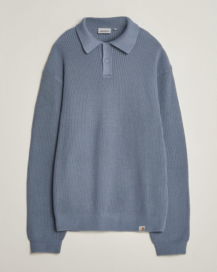 Carhartt WIP Miles Knitted Cotton Polo Shad Blue – Blauw