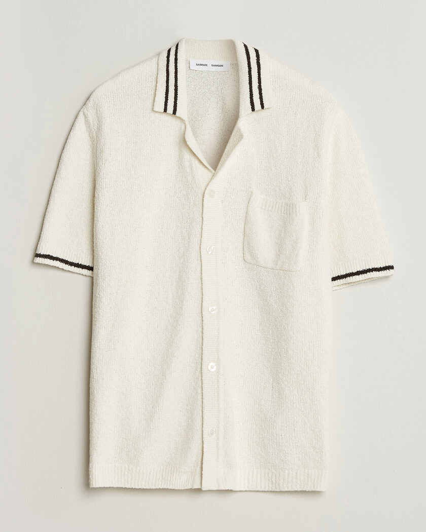Samsøe Samsøe Pedro Knitted Short Sleeve Shirt Clear Cream – Blanc