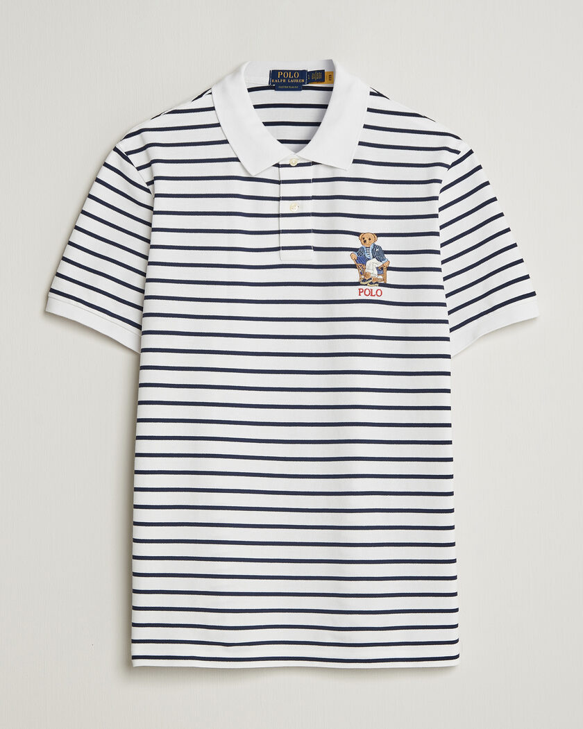 Polo Ralph Lauren Newport Bear Striped Custom Slim Polo White/Navy – Blauw