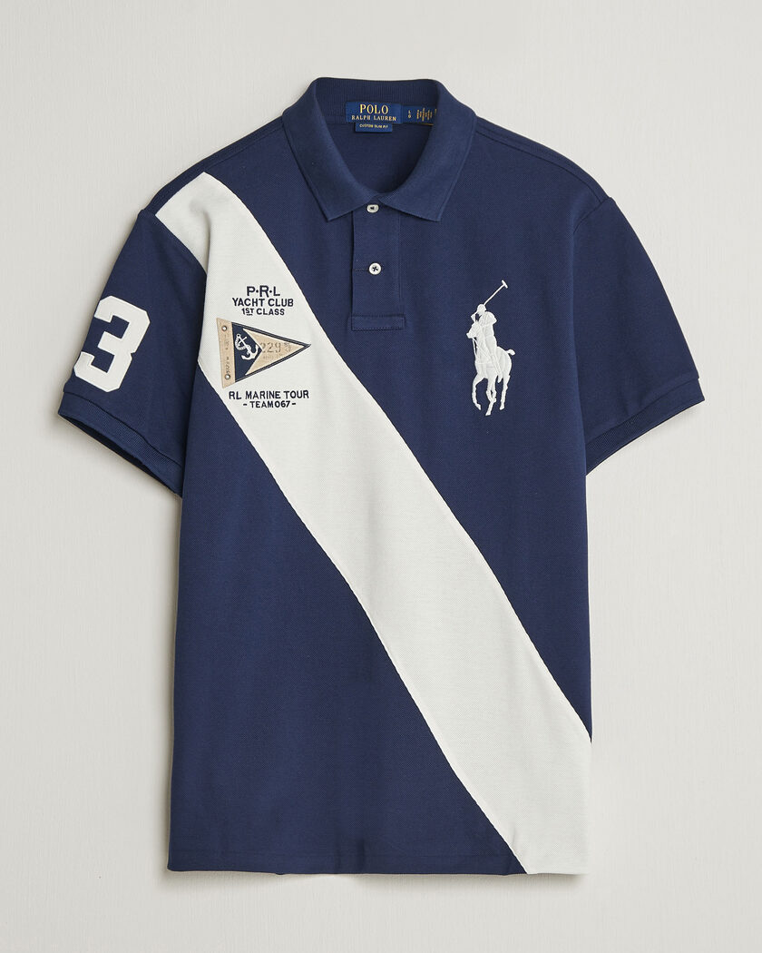 Polo Ralph Lauren Custom Slim Diagonal Stipe Polo Newport Navy/Nevis – Blauw