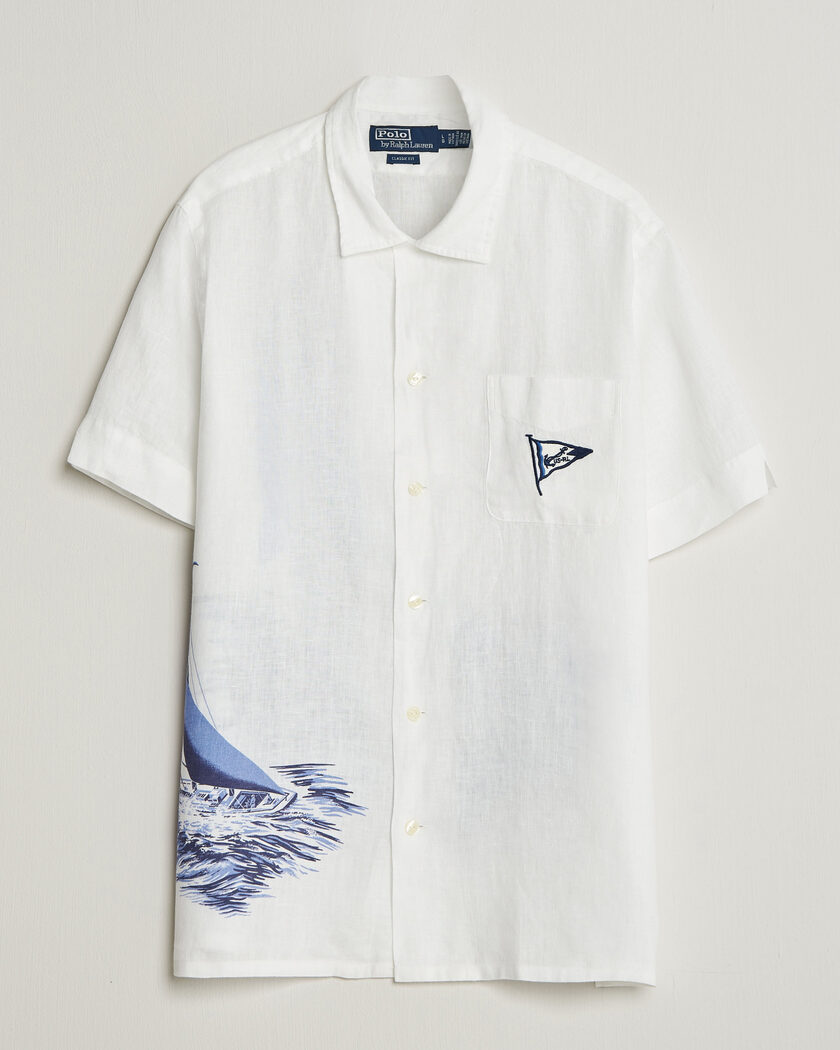 Polo Ralph Lauren Linen Camp Shirt Vintage Nautical Sail – Blanc