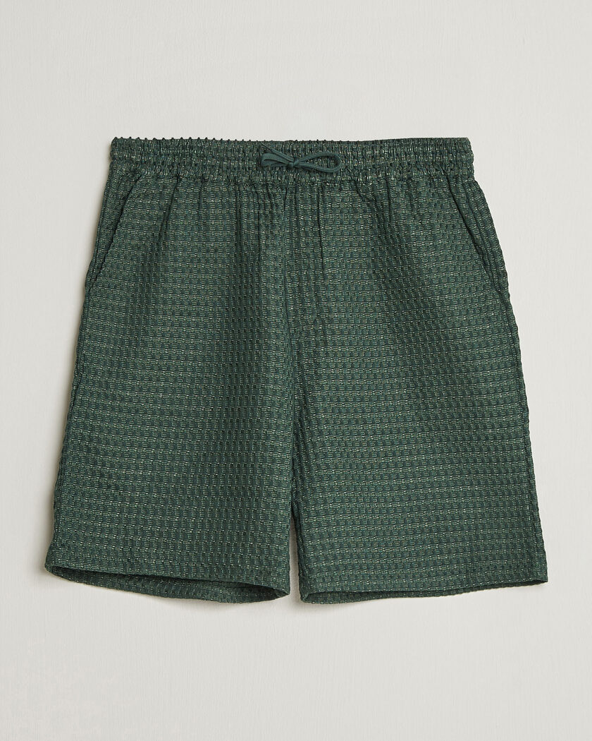LES DEUX Check Seersucker Casual Shorts Pine Green – Groen