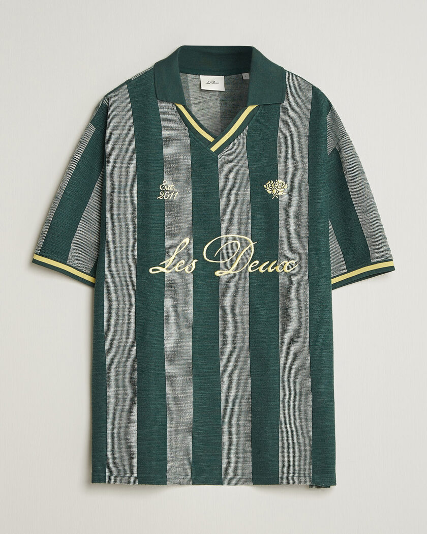 LES DEUX Stripe Jacquard Football Jersey Pine Green – Vert