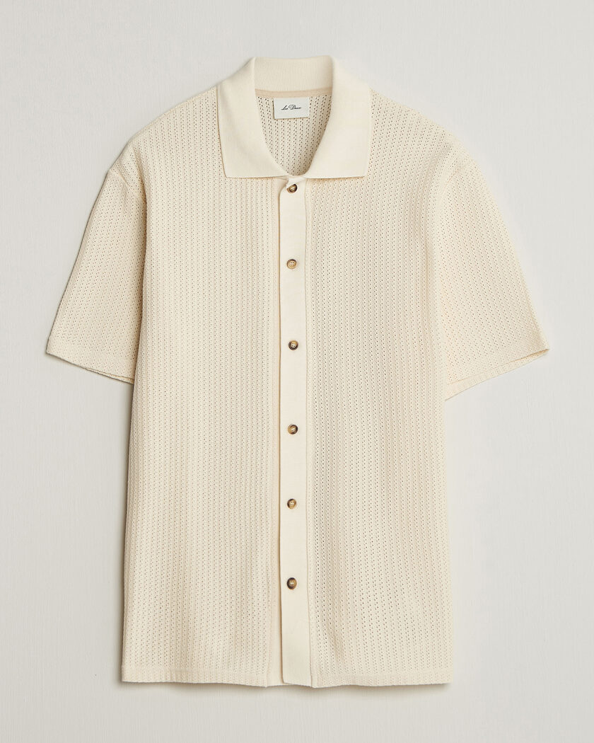 LES DEUX Pointelle Short Sleeve Knitted Shirt Eggnog White – Blanc