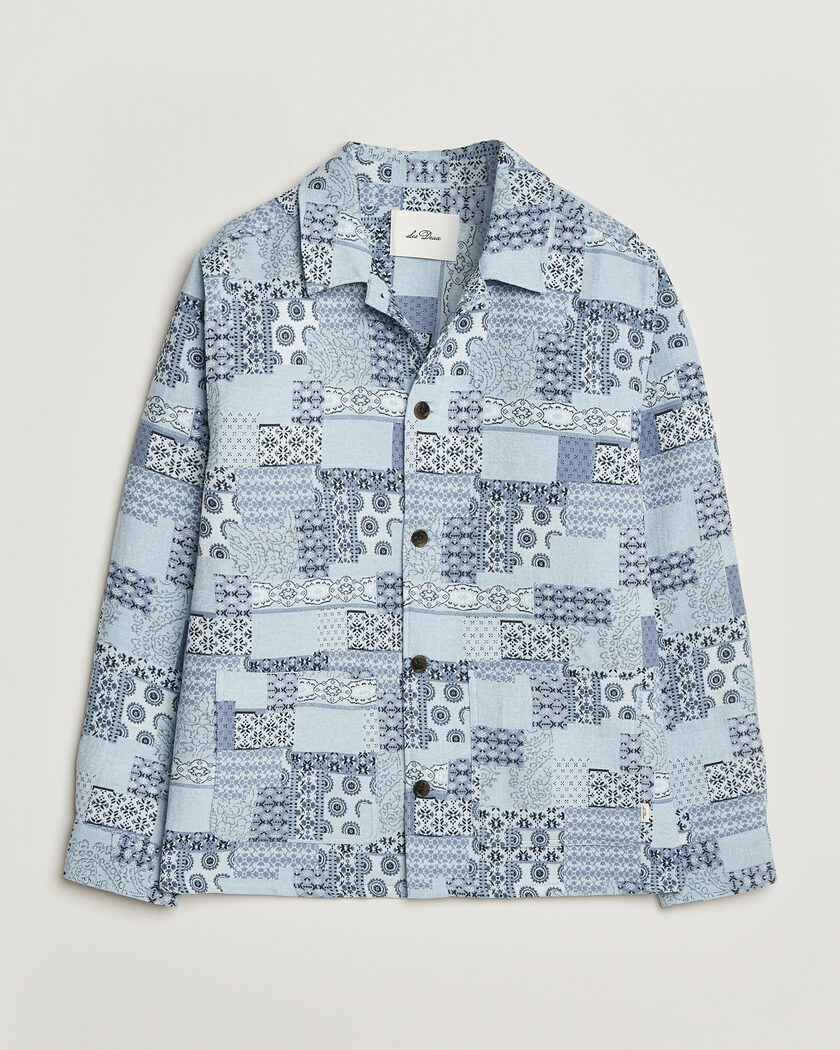 LES DEUX Patchwork Jacquard Overshirt Skyway Blue – Blauw