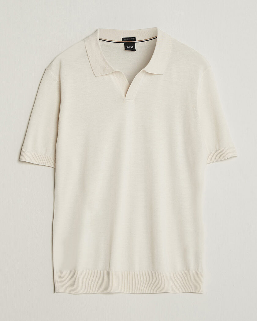 BOSS BLACK Lantoni Knitted Polo Open White – Wit
